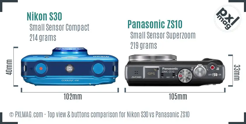 Nikon S30 vs Panasonic ZS10 top view buttons comparison