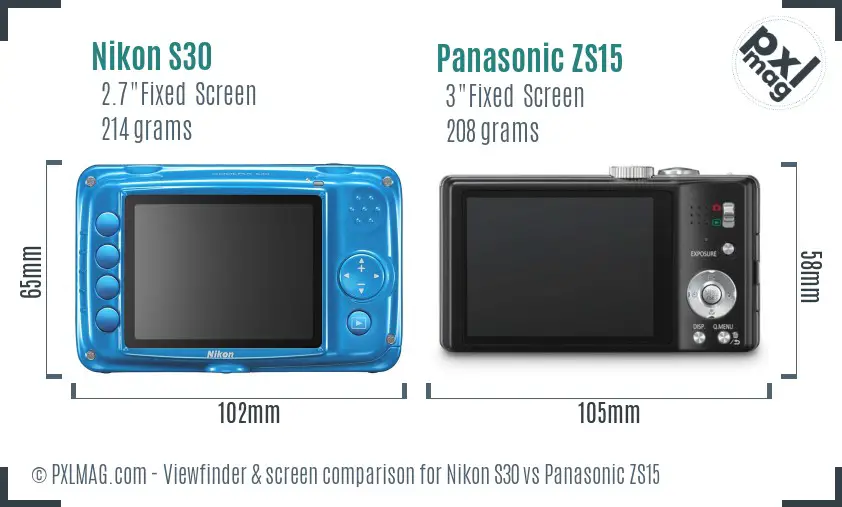 Nikon S30 vs Panasonic ZS15 Screen and Viewfinder comparison