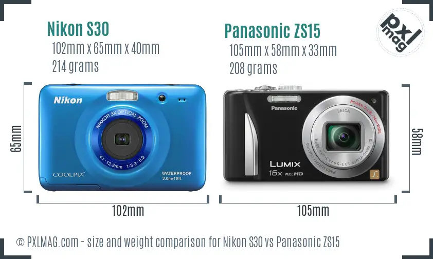 Nikon S30 vs Panasonic ZS15 size comparison
