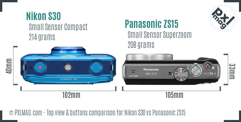 Nikon S30 vs Panasonic ZS15 top view buttons comparison