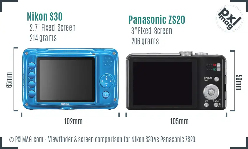 Nikon S30 vs Panasonic ZS20 Screen and Viewfinder comparison