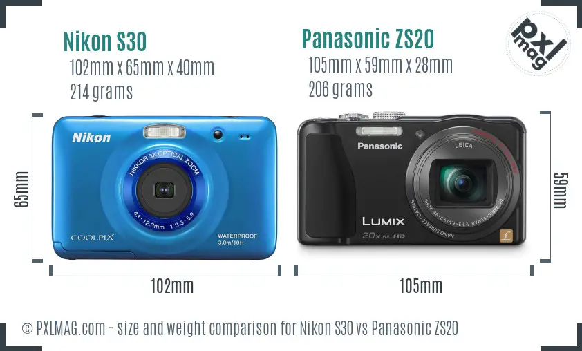 Nikon S30 vs Panasonic ZS20 size comparison