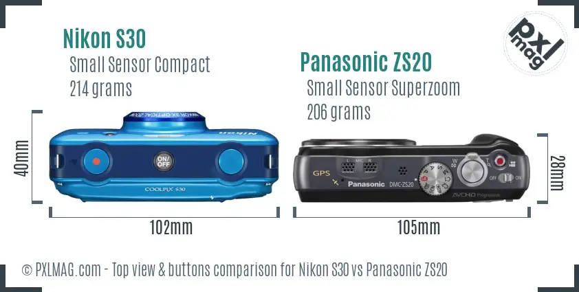 Nikon S30 vs Panasonic ZS20 top view buttons comparison