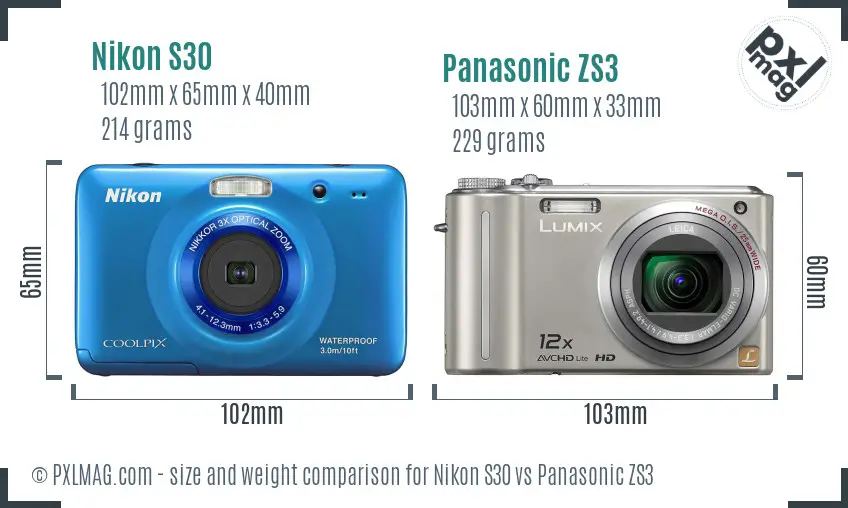 Nikon S30 vs Panasonic ZS3 size comparison Nikon S30 vs Panasonic ZS3 size comparison