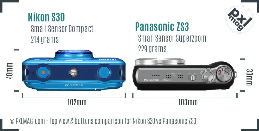 Nikon S30 vs Panasonic ZS3 top view buttons comparison Nikon S30 vs Panasonic ZS3 top view buttons comparison