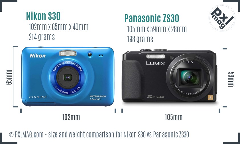 Nikon S30 vs Panasonic ZS30 size comparison