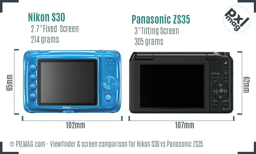 Nikon S30 vs Panasonic ZS35 Screen and Viewfinder comparison Nikon S30 vs Panasonic ZS35 Screen and Viewfinder comparison