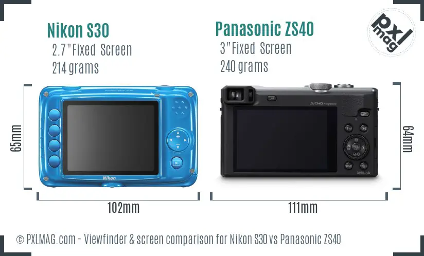 Nikon S30 vs Panasonic ZS40 Screen and Viewfinder comparison