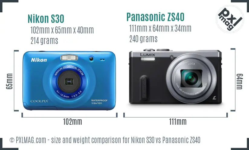 Nikon S30 vs Panasonic ZS40 size comparison