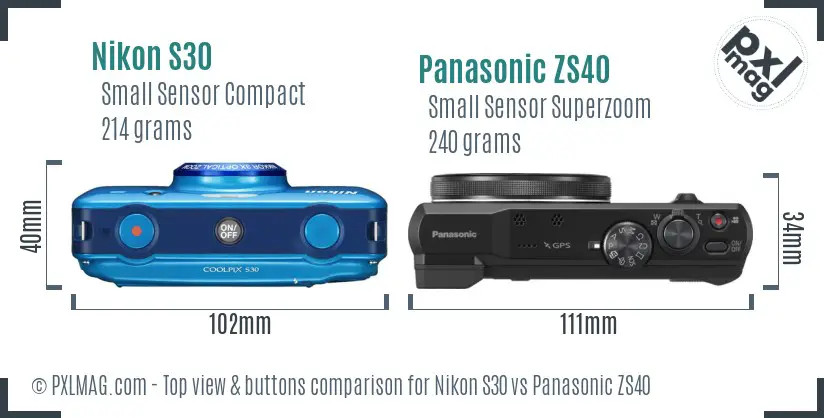 Nikon S30 vs Panasonic ZS40 top view buttons comparison