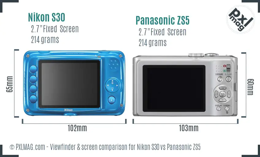 Nikon S30 vs Panasonic ZS5 Screen and Viewfinder comparison