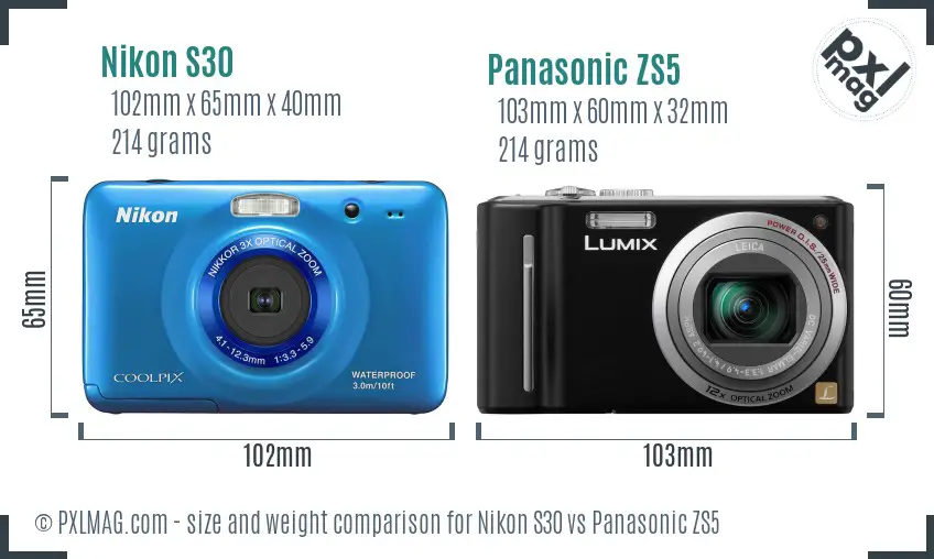 Nikon S30 vs Panasonic ZS5 size comparison