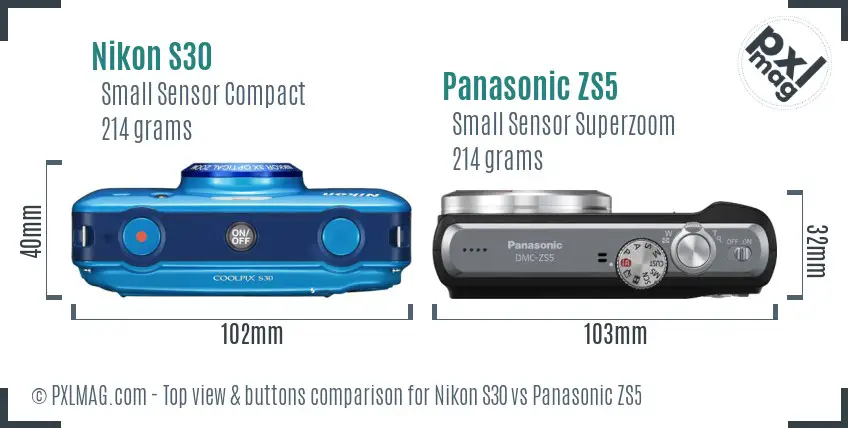 Nikon S30 vs Panasonic ZS5 top view buttons comparison