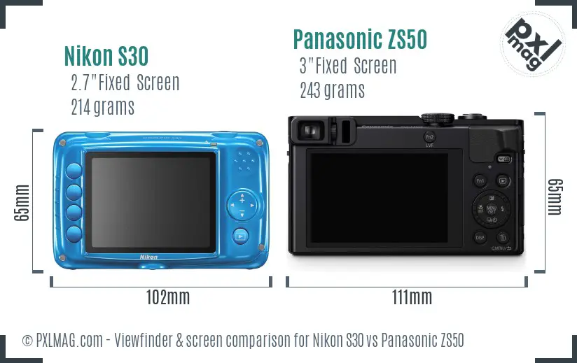 Nikon S30 vs Panasonic ZS50 Screen and Viewfinder comparison
