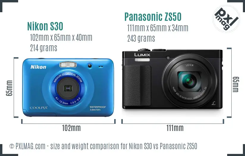 Nikon S30 vs Panasonic ZS50 size comparison