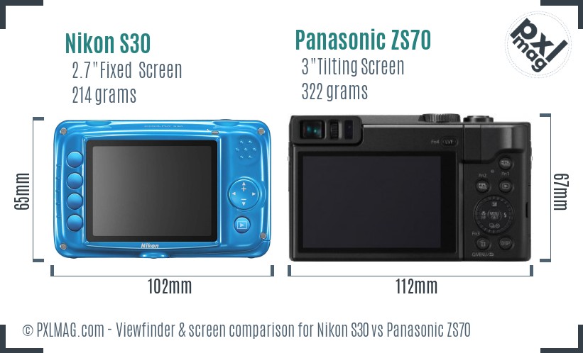 Nikon S30 vs Panasonic ZS70 Screen and Viewfinder comparison
