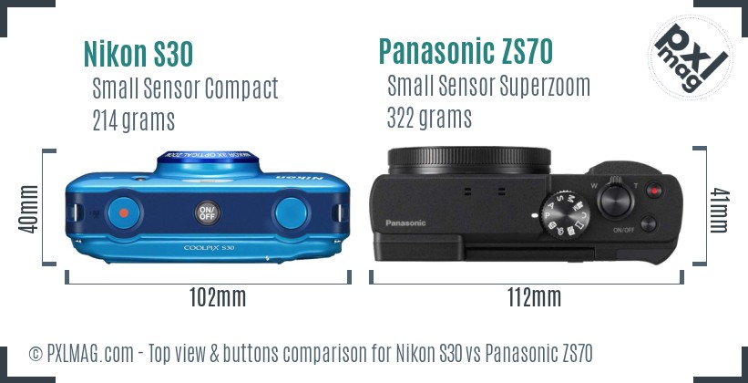 Nikon S30 vs Panasonic ZS70 top view buttons comparison