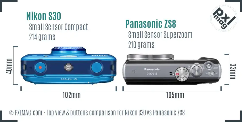 Nikon S30 vs Panasonic ZS8 top view buttons comparison