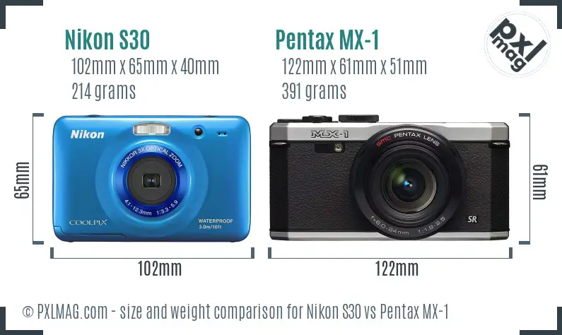 Nikon S30 vs Pentax MX-1 size comparison
