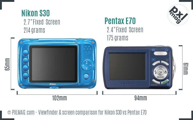 Nikon S30 vs Pentax E70 Screen and Viewfinder comparison
