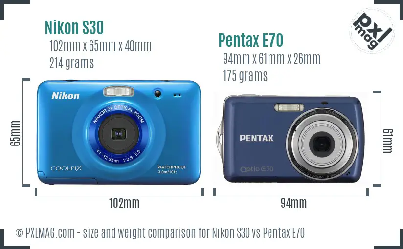 Nikon S30 vs Pentax E70 size comparison