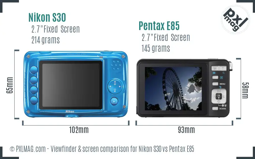 Nikon S30 vs Pentax E85 Screen and Viewfinder comparison