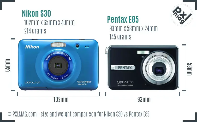 Nikon S30 vs Pentax E85 size comparison