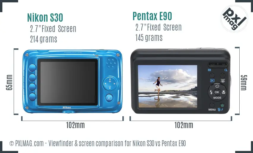 Nikon S30 vs Pentax E90 Screen and Viewfinder comparison