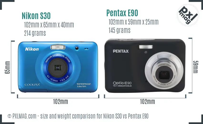 Nikon S30 vs Pentax E90 size comparison