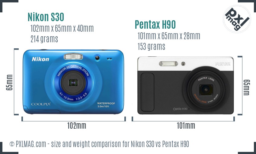 Nikon S30 vs Pentax H90 size comparison