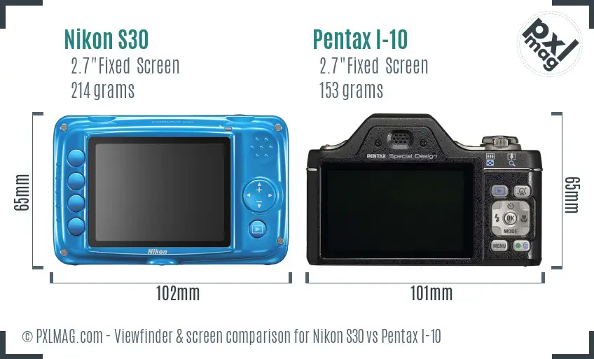 Nikon S30 vs Pentax I-10 Screen and Viewfinder comparison