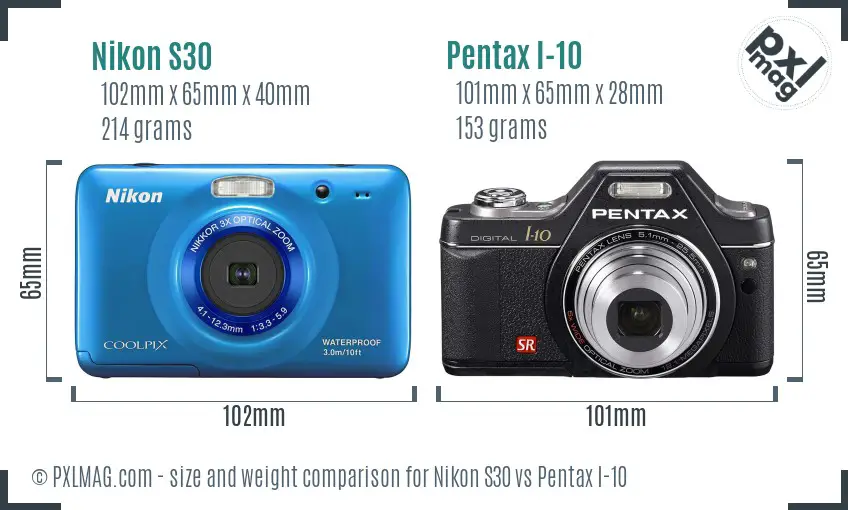 Nikon S30 vs Pentax I-10 size comparison
