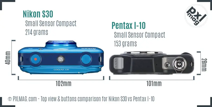 Nikon S30 vs Pentax I-10 top view buttons comparison