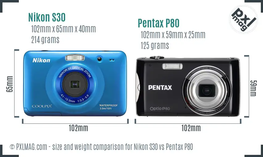 Nikon S30 vs Pentax P80 size comparison Nikon S30 vs Pentax P80 size comparison