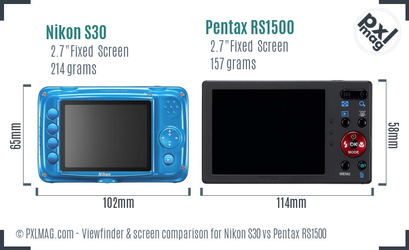 Nikon S30 vs Pentax RS1500 Screen and Viewfinder comparison