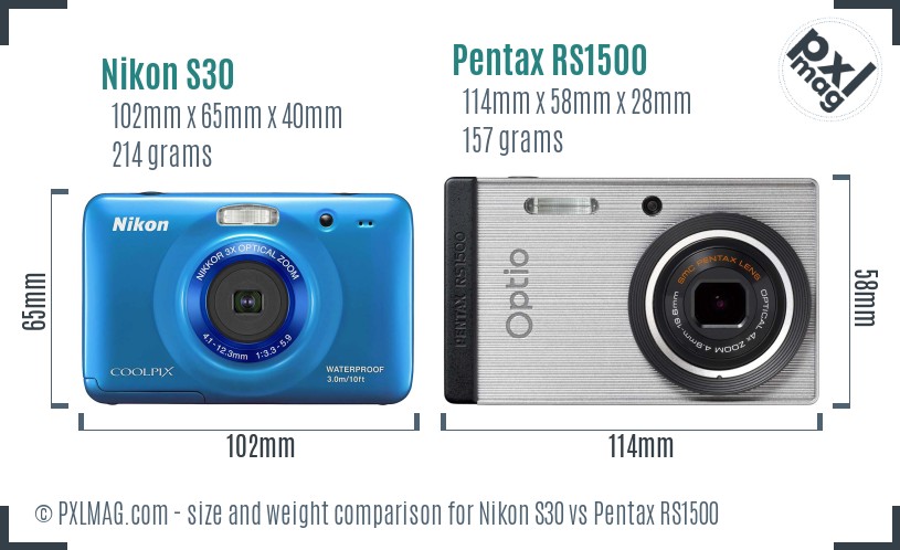 Nikon S30 vs Pentax RS1500 size comparison Nikon S30 vs Pentax RS1500 size comparison