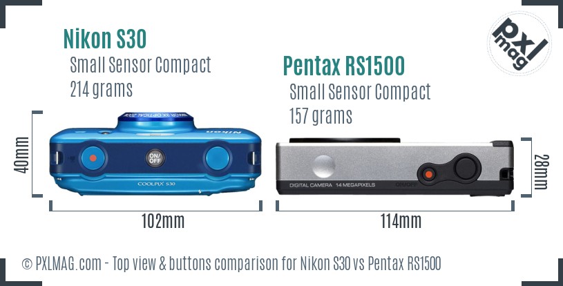 Nikon S30 vs Pentax RS1500 top view buttons comparison