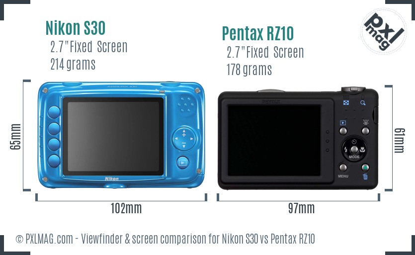 Nikon S30 vs Pentax RZ10 Screen and Viewfinder comparison
