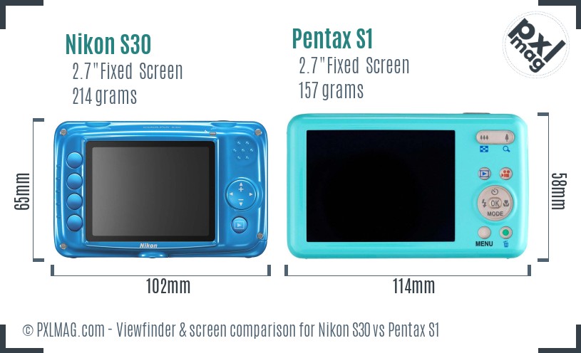 Nikon S30 vs Pentax S1 Screen and Viewfinder comparison
