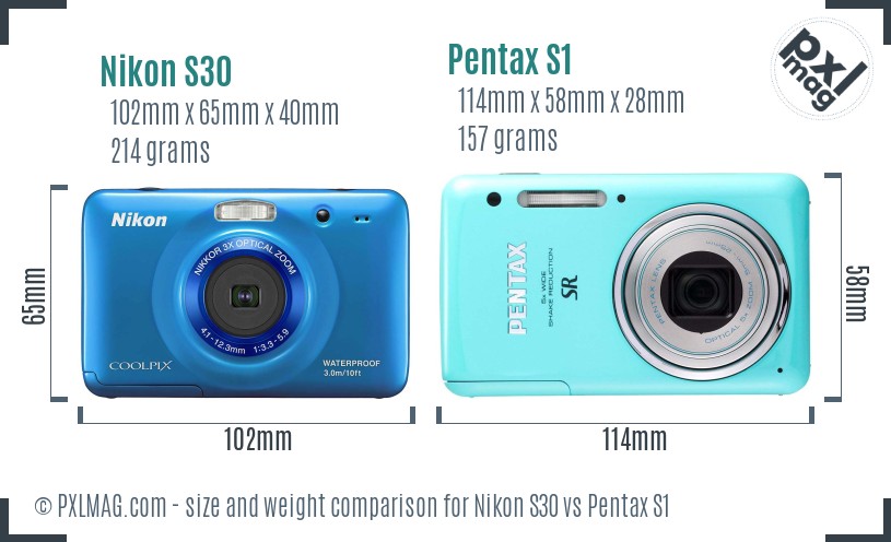 Nikon S30 vs Pentax S1 size comparison