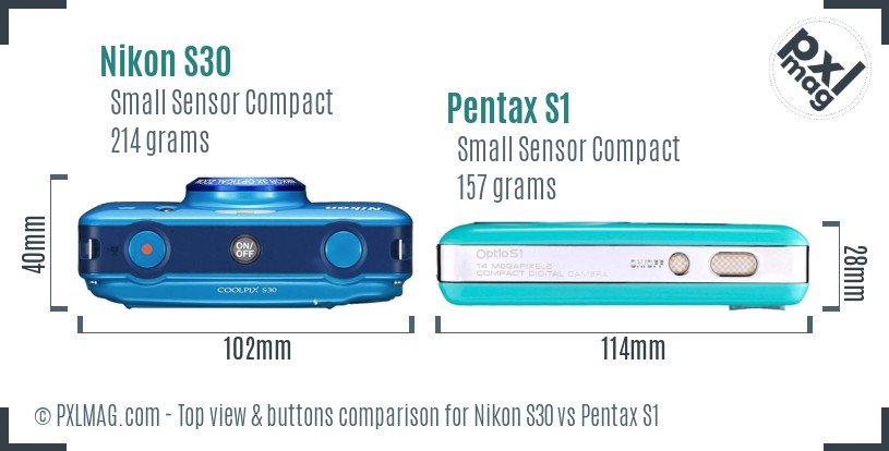 Nikon S30 vs Pentax S1 top view buttons comparison