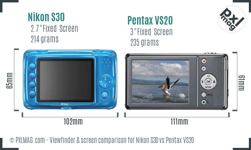 Nikon S30 vs Pentax VS20 Screen and Viewfinder comparison