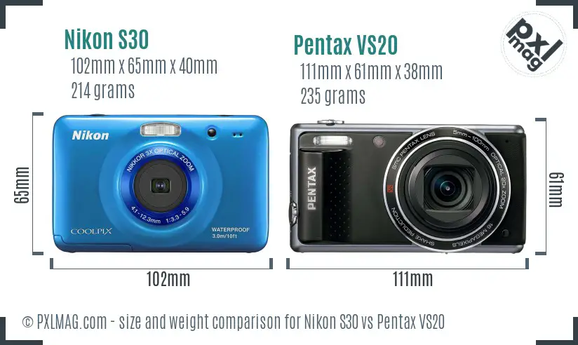 Nikon S30 vs Pentax VS20 size comparison