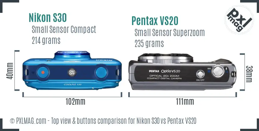 Nikon S30 vs Pentax VS20 top view buttons comparison