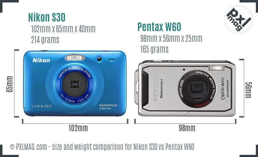 Nikon S30 vs Pentax W60 size comparison