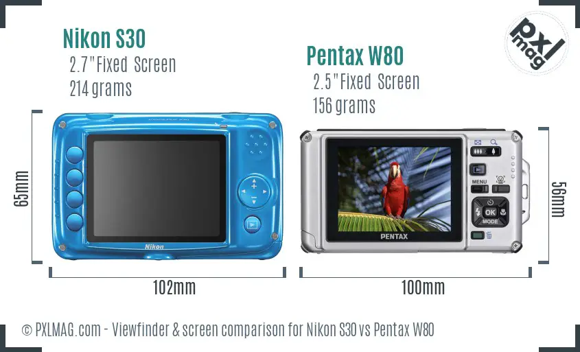 Nikon S30 vs Pentax W80 Screen and Viewfinder comparison Nikon S30 vs Pentax W80 Screen and Viewfinder comparison