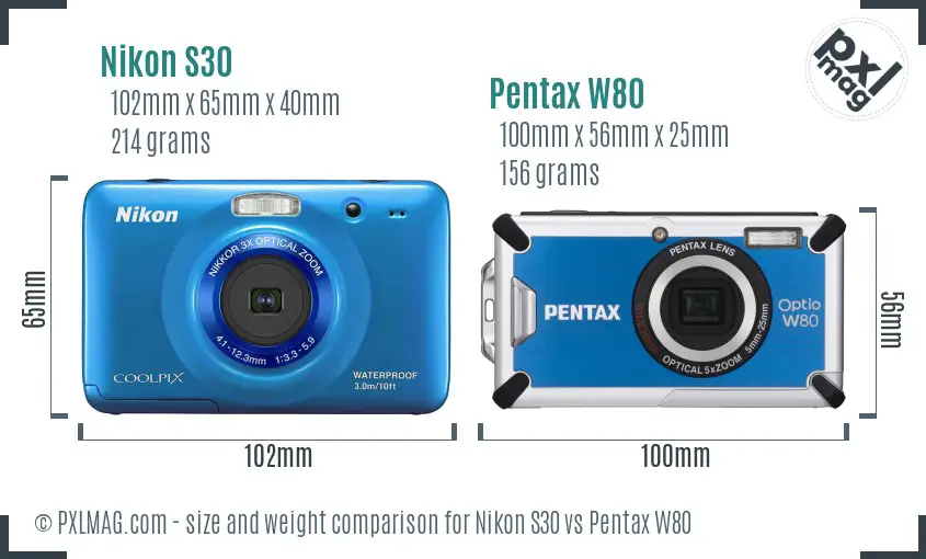 Nikon S30 vs Pentax W80 size comparison Nikon S30 vs Pentax W80 size comparison