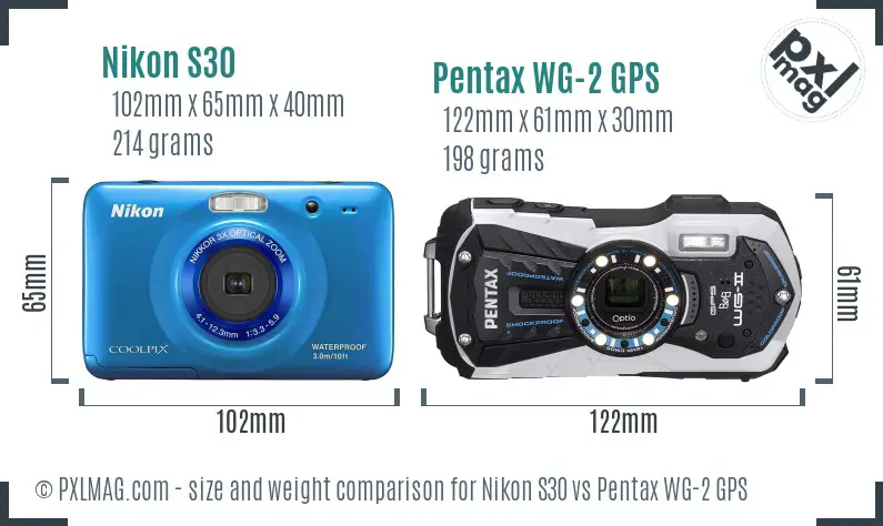 Nikon S30 vs Pentax WG-2 GPS size comparison