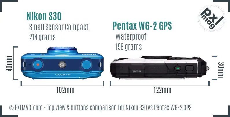 Nikon S30 vs Pentax WG-2 GPS top view buttons comparison