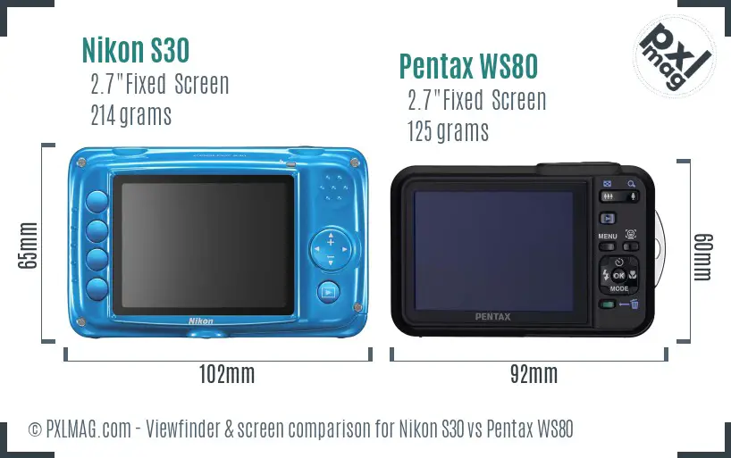 Nikon S30 vs Pentax WS80 Screen and Viewfinder comparison